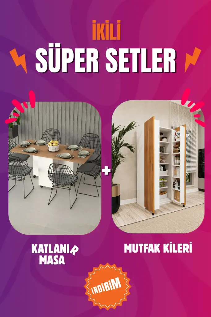 Petra Fonksiyonel Mutfak Seti (KM-11 Katlanır Masa & MK-05 Kiler Dolabı)