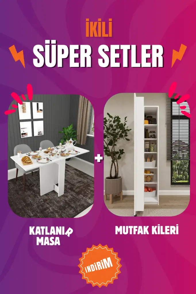 Ultra Kompakt Alan Tasarrufu Seti (KM-32 Katlanır Masa & MK-19 Kiler Dolabı)