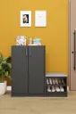 Puflu 2 Kapaklı Ayakkabılık Koyu Gri Oturma Minderli 115 cm - A-28