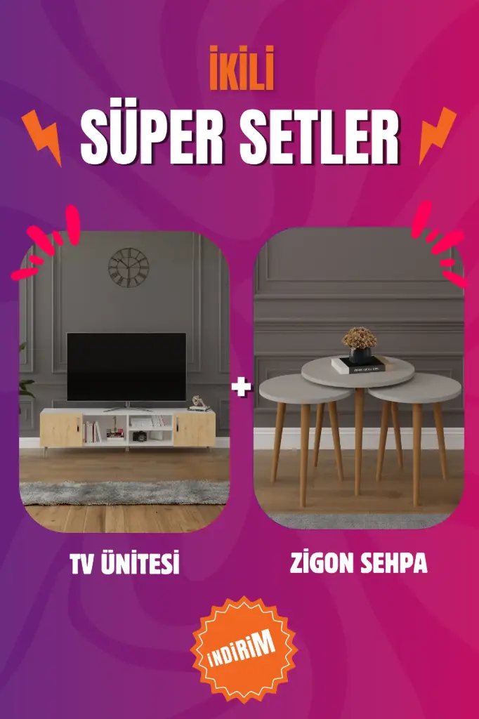 İskandinav Şıklığı Salon Seti (T-10 TV Ünitesi & SEHPA01 Zigon Sehpa)