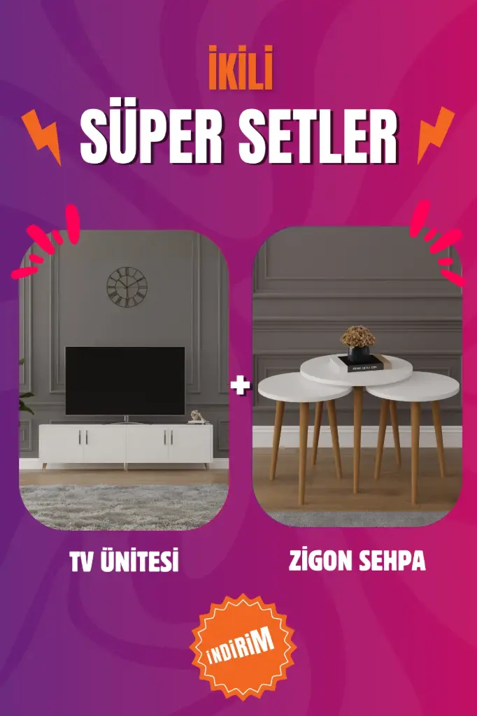 Minimalist Salon Şıklığı Seti (T-01 TV Ünitesi & SEHPA01 3'lü Zigon Sehpa) 