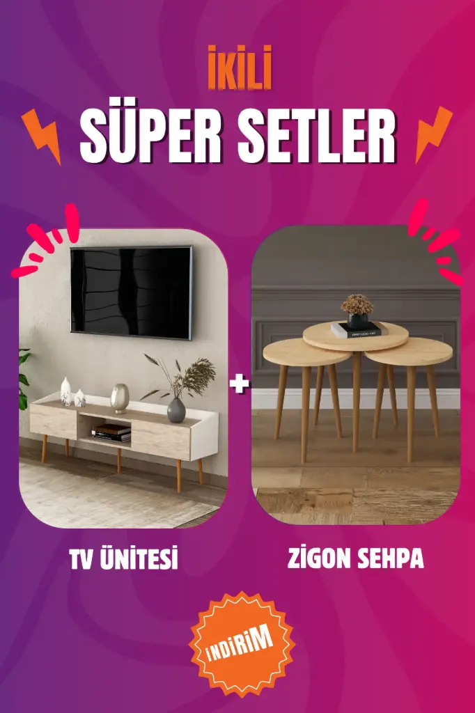 Modern Yaşam Alanı Seti (T-28 Kapaklı TV Ünitesi & SEHPA01 Zigon Sehpa)