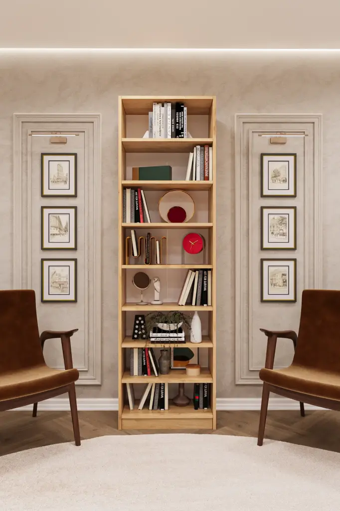 Safir Meşe Kitaplık – 60x205 cm 8 Raflı K-02