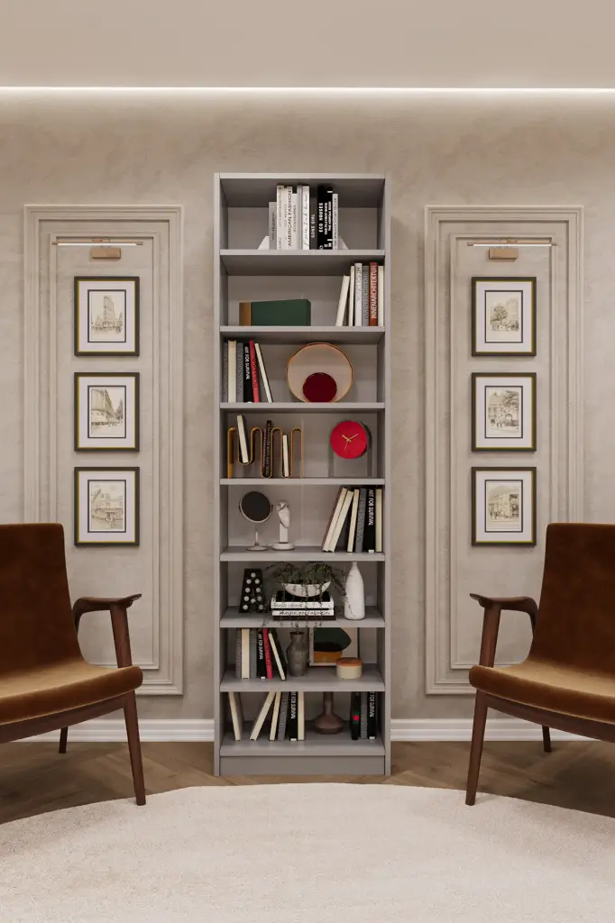 Kül Gri Kitaplık – 60x205 cm 8 Raflı K-03