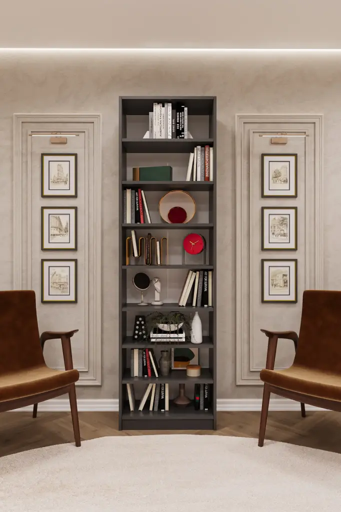 Koyu Gri Kitaplık – 60x205 cm 8 Raflı K-08