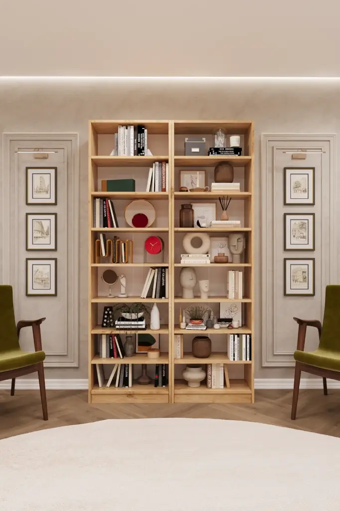 Raflı Kitaplık 120x208 cm İkili Safir Meşe Model K-10