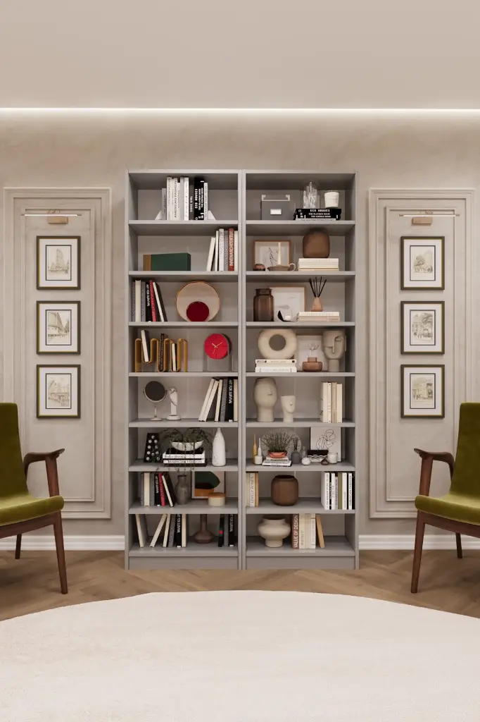Raflı Kitaplık 120x208 cm İkili Kül Gri Model K-11 
