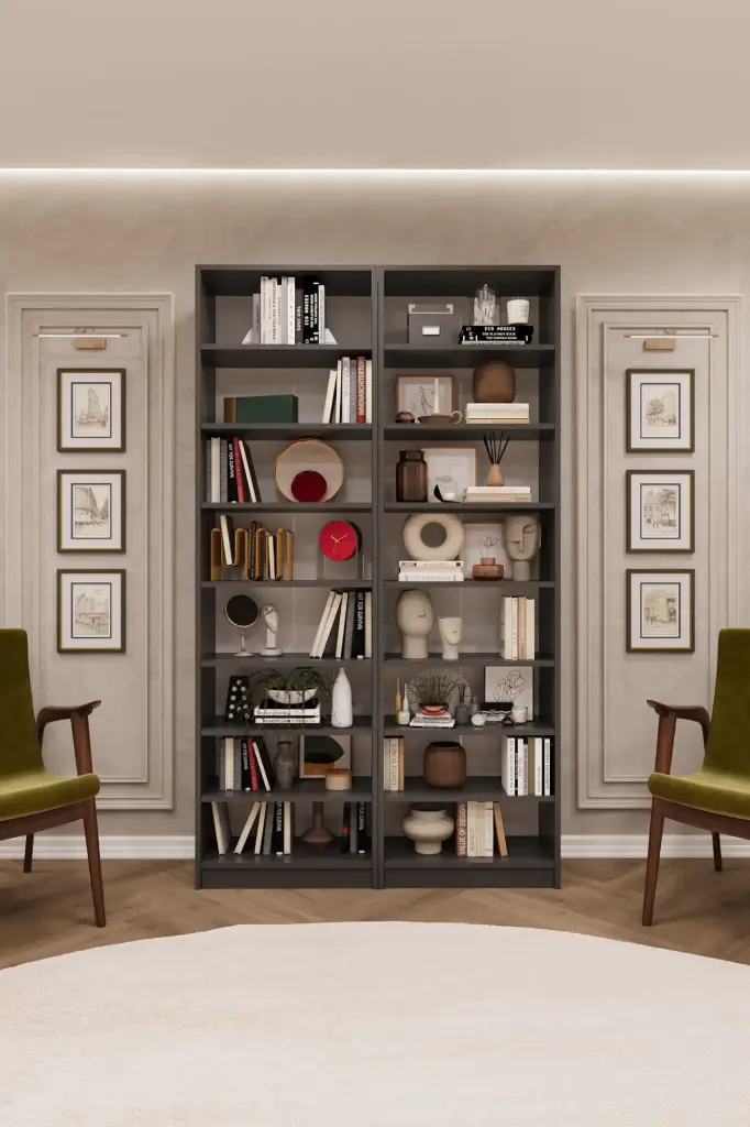 Koyu Gri İki Modüllü Kitaplık %100 MDFLAM K-16