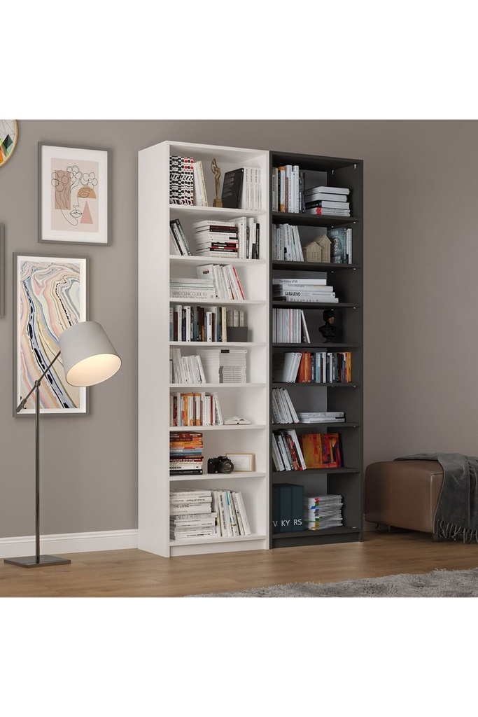 Beyaz & Koyu Gri Kitaplık %100 MDFLAM K-17