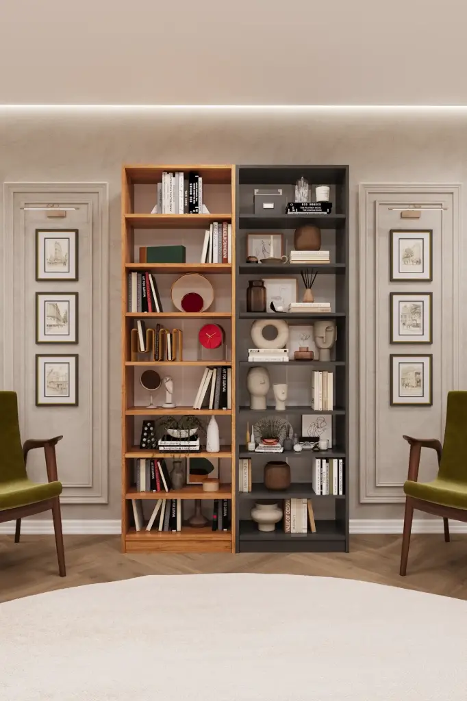 Petra & Koyu Gri Kitaplık – 120x205 cm 8 Raflı K-18