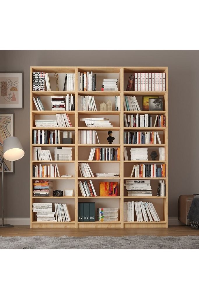 Safir Meşe Üç Modüllü Kitaplık K-21