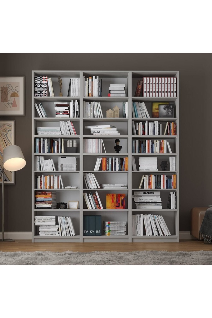 Kül Gri Üç Modüllü Kitaplık %100 MDFLAM K-22