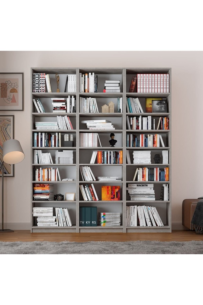 Retro Taş Üç Modüllü Kitaplık K-26