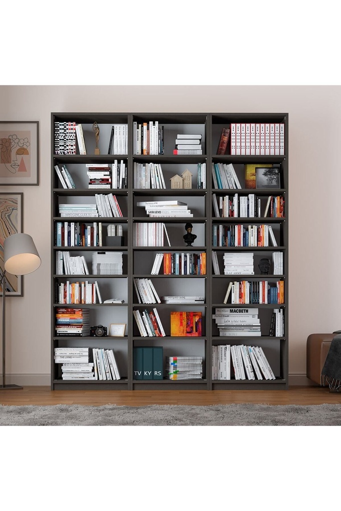 Koyu Gri Üç Modüllü Kitaplık %100 MDFLAM K-27