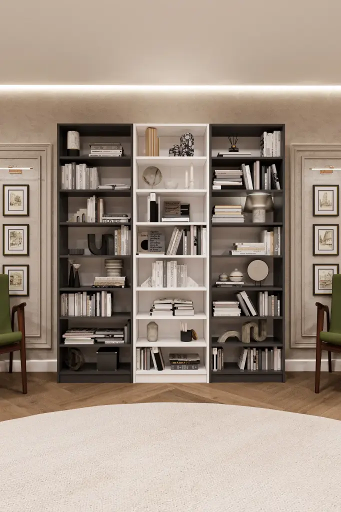 Koyu Gri & Beyaz Üçlü Kitaplık – 180x205 cm K-28