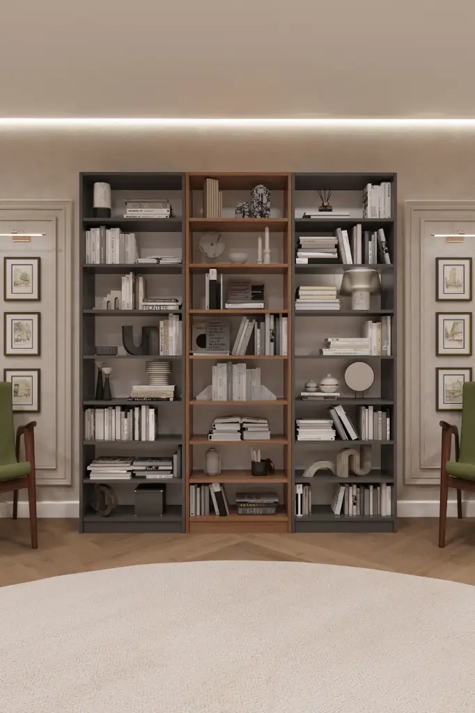 Koyu Gri & Petra Üç Modüllü Kitaplık K-29