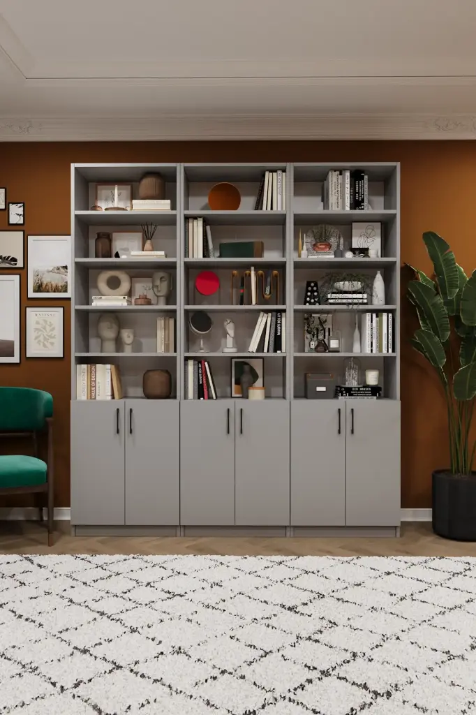 Kül Gri Kapaklı Üçlü Çalışma Odası Kitaplığı – 180x208 cm %100 MDFLAM K-52