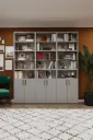 Kül Gri Kapaklı Üçlü Çalışma Odası Kitaplığı – 180x208 cm %100 MDFLAM K-52