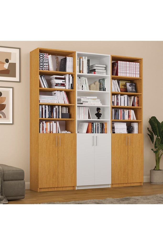 Afrika Ceviz & Beyaz Kitaplık %100 MDFLAM K-60