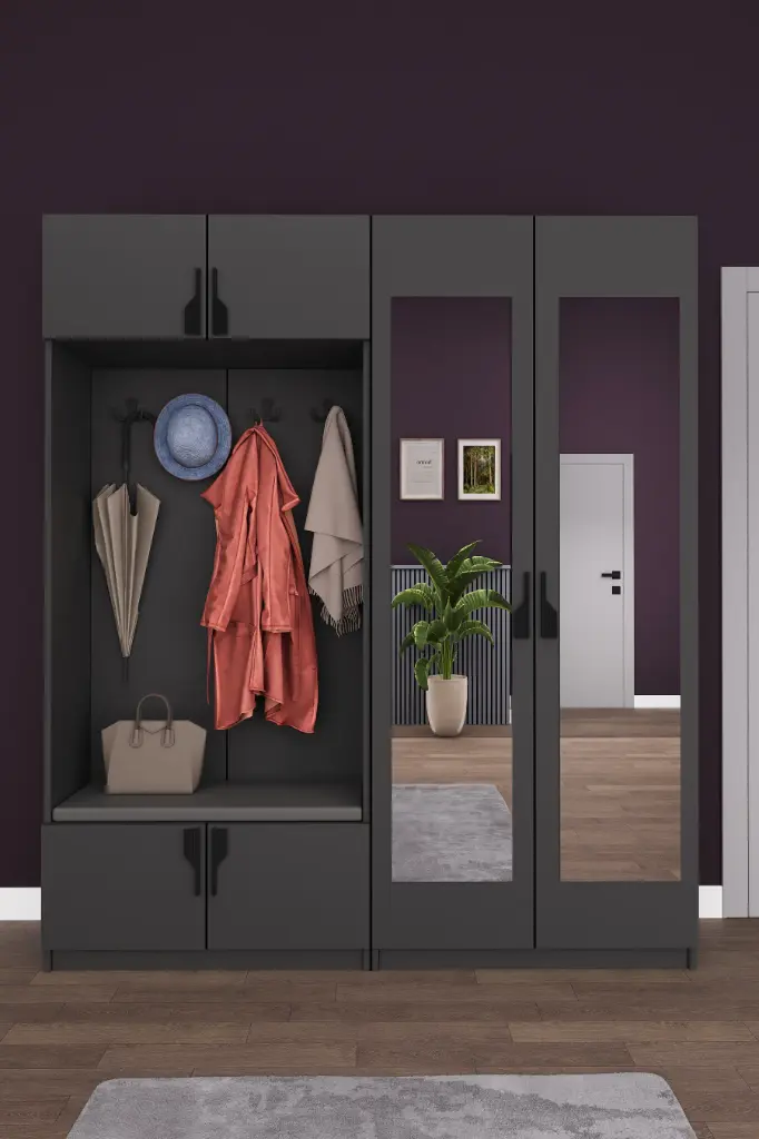 Aynalı Vestiyer ve Portmanto 180 cm Ayakkabılıklı Oturmalı V-02