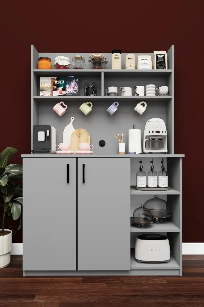 Kahve Köşesi Mutfak Dolabı 120 cm Çok Bölmeli %100 MDF - KAHVE02
