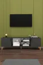 Koyu Gri TV Ünitesi 180 cm Kapaklı ve Raflı Modern TV Sehpası T-12