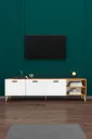 Petra & Beyaz TV Ünitesi T-20 200 cm Kapaklı Açık Raflı Ahşap Ayaklı Modern Model 