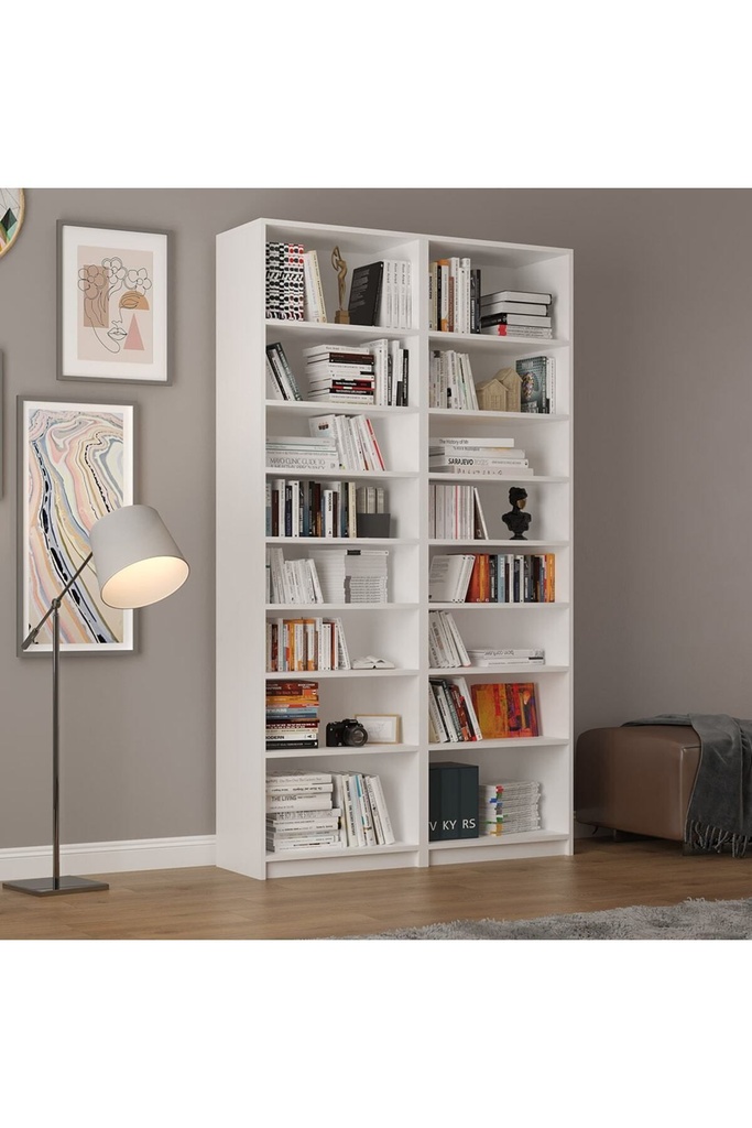 Beyaz Kitaplık %100 MDFLAM K-09