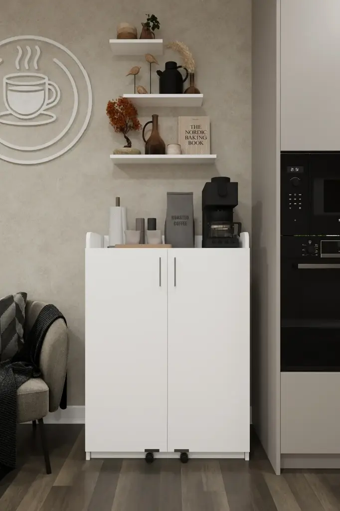 Beyaz Mutfak Dolabı Kapak İçi Raflı Üst Tablalı 102 cm MDF - MK-08