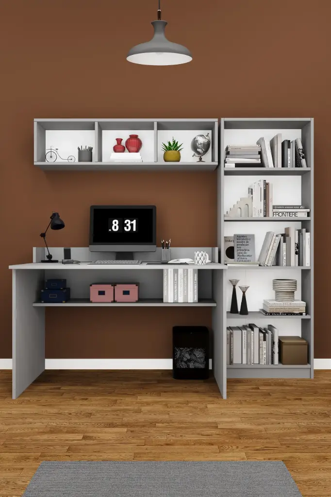 Kitaplıklı Çalışma Masası Seti 120 cm, 5 Raflı Kitaplık ve Duvar Rafı - ÇMT001