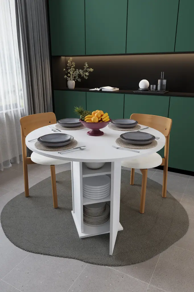 Yuvarlak Yemek Masası 4 Kişilik 90 cm Dolaplı %100 MDFLAM - YM-04