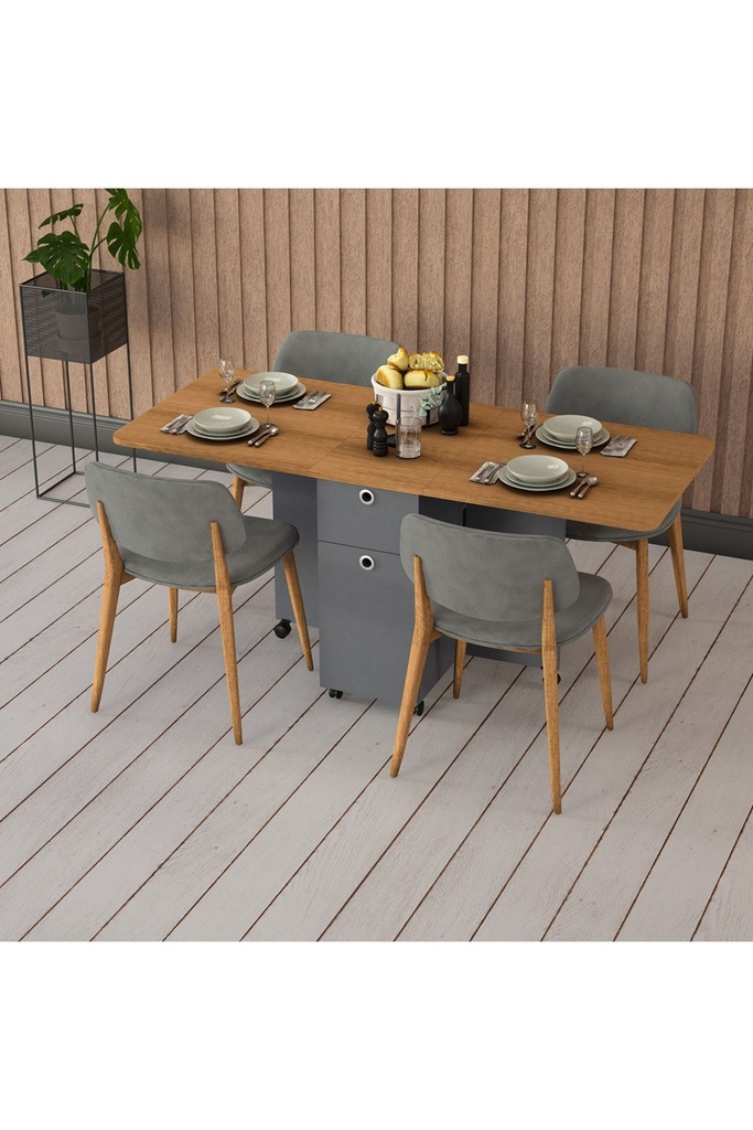 Koyu Gri & Petra Katlanır Mutfak Masası KM-03