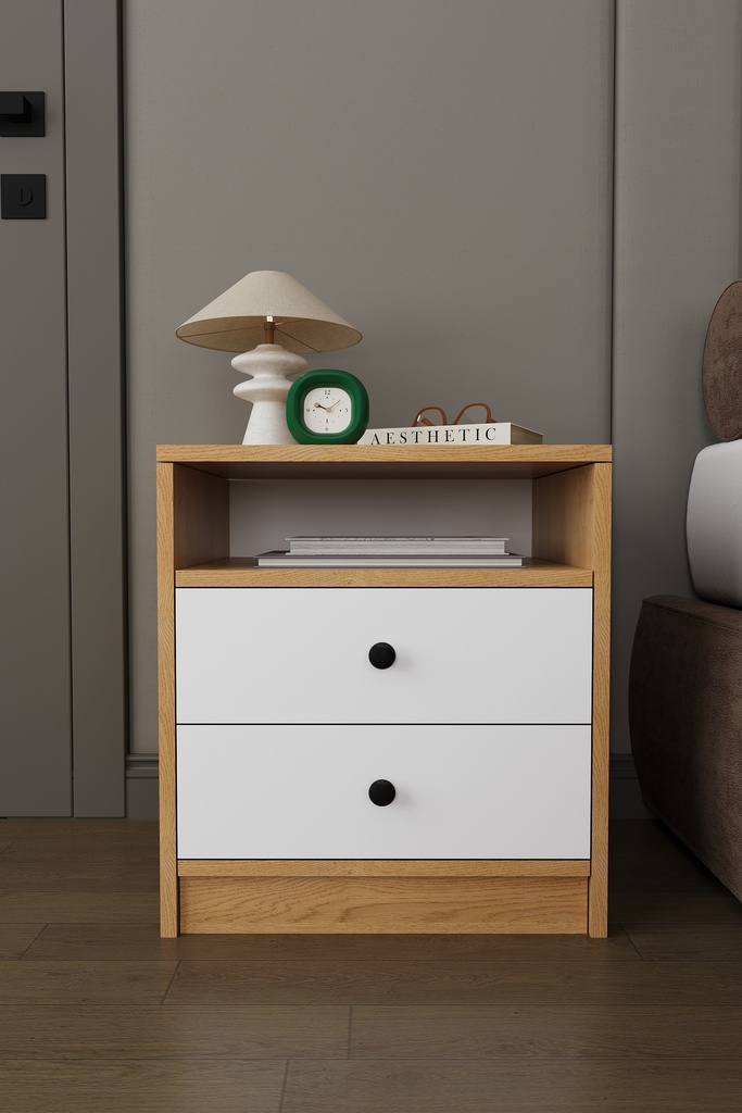 Çekmeceli Komodin Açık Raflı Başucu Komodini 50x40 cm - KMD-04 