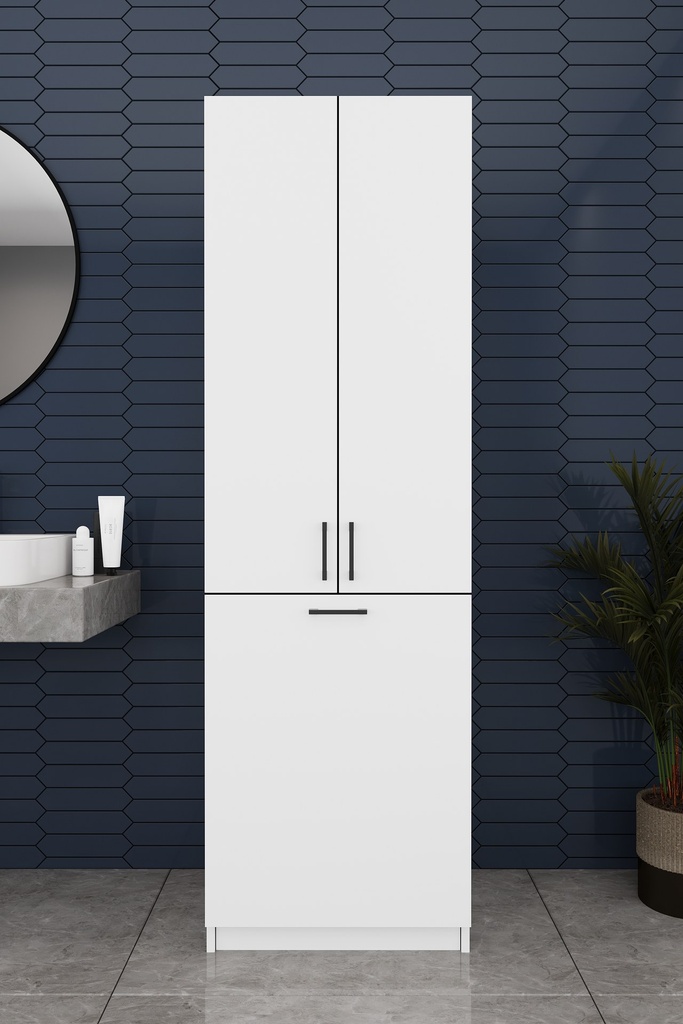 Kirli Sepetli Banyo Dolabı 2 Kapaklı Raflı 60x194 cm - BD-06