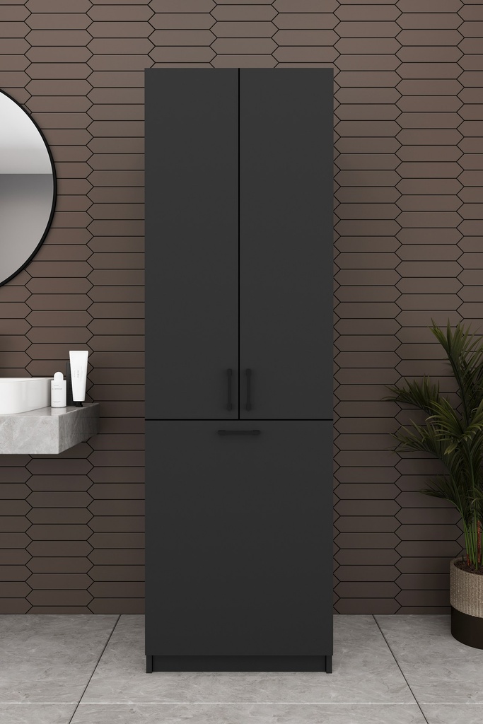 Kirli Sepetli Banyo Dolabı 2 Kapaklı Raflı 60x194 cm - BD-06