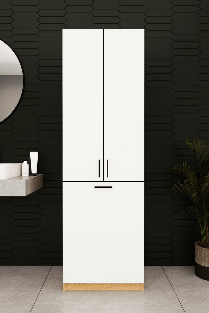 Kirli Sepetli Banyo Dolabı 2 Kapaklı Raflı 60x194 cm - BD-06