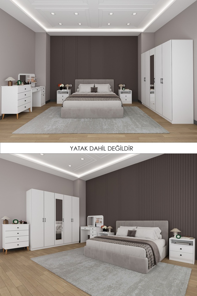 Yatak Odası Takımı 5 Kapaklı Aynalı Gardırop Şifonyer Makyaj Masası 2 Komodin - YTK-02