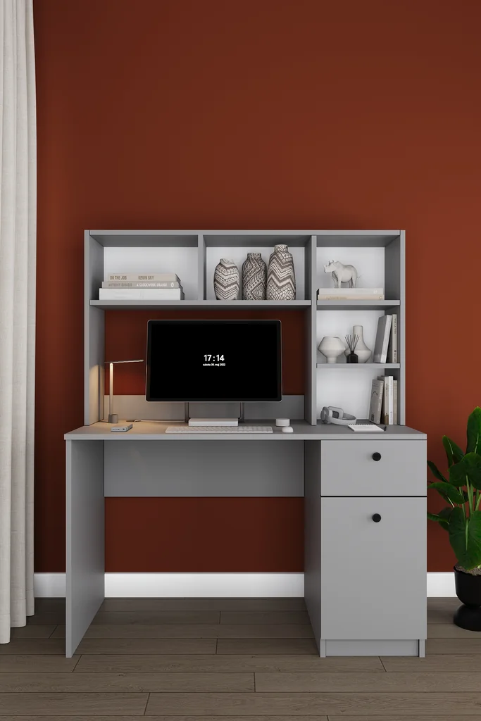 Kitaplıklı Çalışma Masası 120 cm, Raflı ve Çekmeceli Ders Masası - ÇM-05