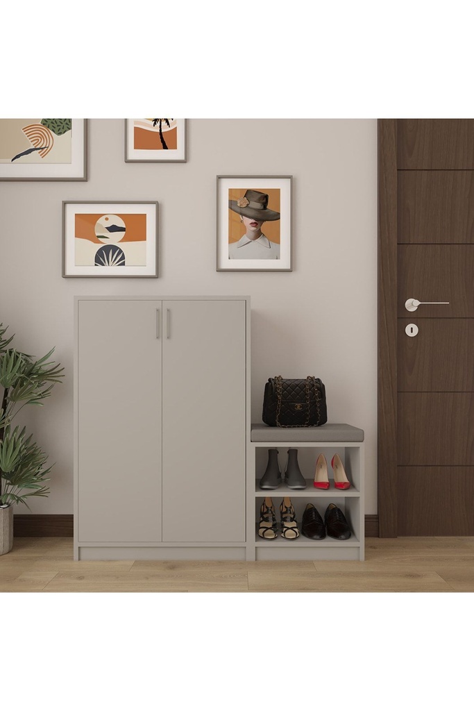 Kül Gri İki Kapaklı Ayakkabılık %100 MDFLAM A-23