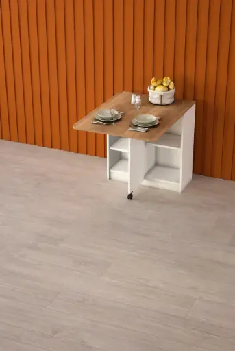 [KM18] Petra Tek Kanatlı Raflı Katlanır Mutfak Masası 93 cm %100 MDFLAM KM-18