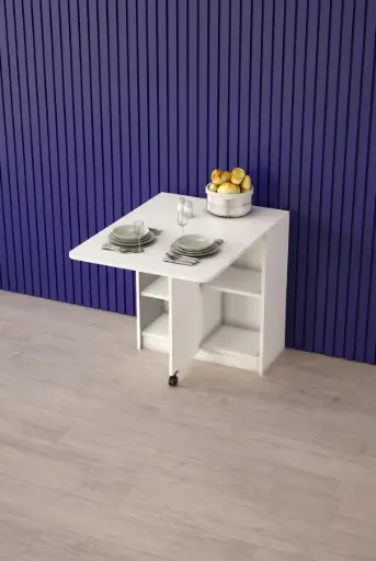 [KM17] Beyaz Tek Kanatlı Katlanır Mutfak Masası 93 cm %100 MDFLAM KM-17
