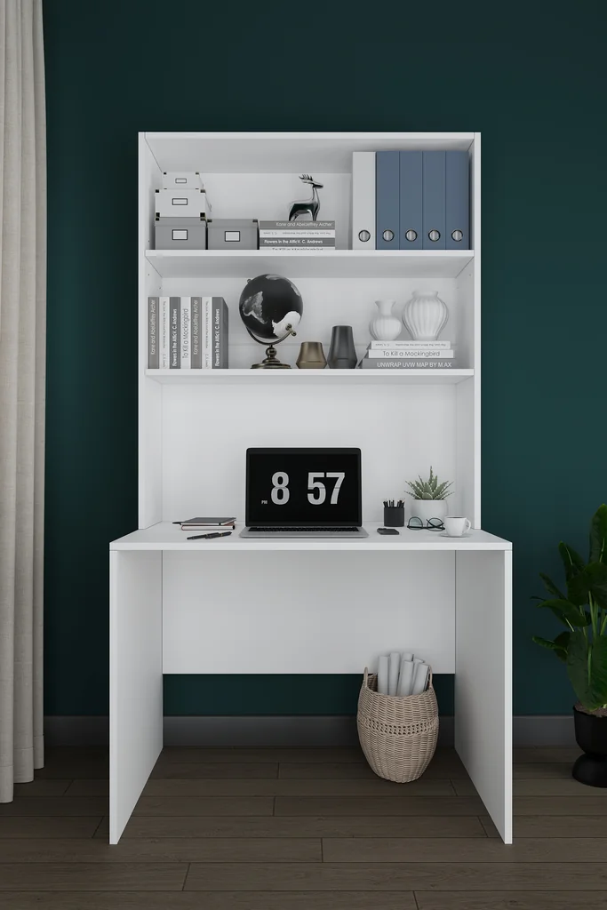 Kitaplıklı Çalışma Masası 100 cm, Raflı Ofis ve Ders Masası - ÇM-03 