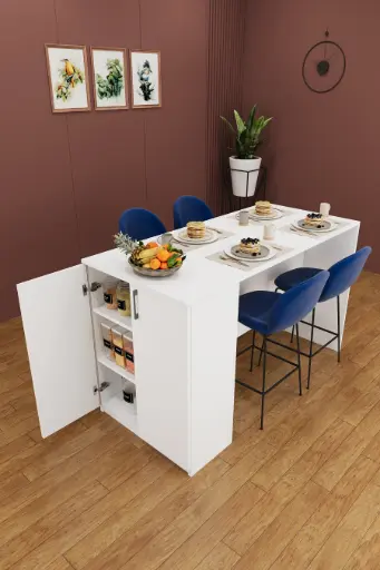 [MA04] 150 cm Dolaplı Yüksek Mutfak Adası Yemek ve Bar Masası %100 MDFLAM MA-04