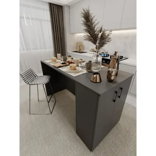 [MA04] 150 cm Dolaplı Yüksek Mutfak Adası Yemek ve Bar Masası %100 MDFLAM MA-04