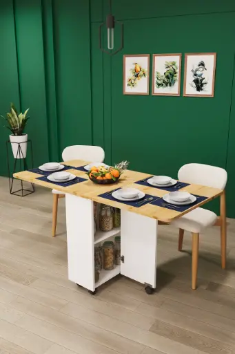 [KM13] Safir Meşe Katlanır Mutfak Masası %100 MDFLAM KM-13