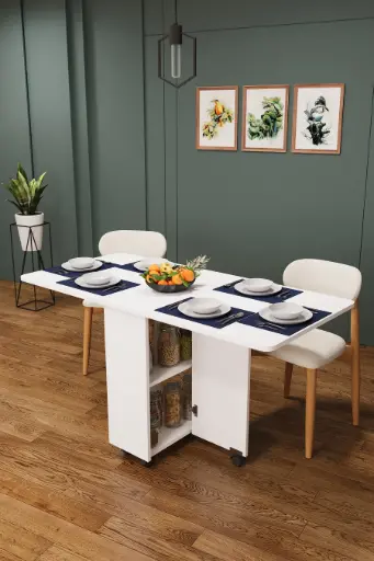 [KM12] Katlanır Mutfak Masası Beyaz %100 MDFLAM KM-12