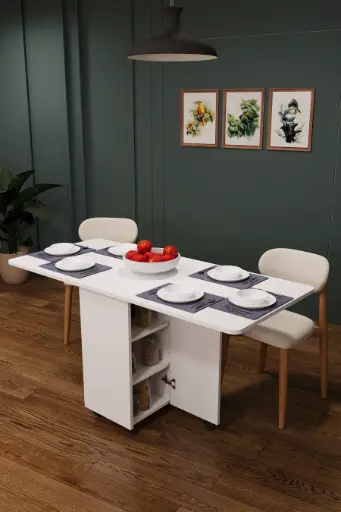 [KM12] Katlanır Mutfak Masası Beyaz %100 MDFLAM KM-12