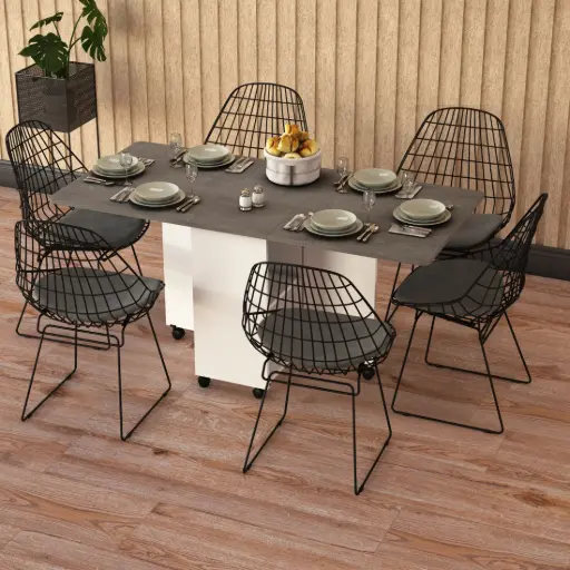 [KM14] Katlanır Mutfak Masası Retro Gri KM-14 