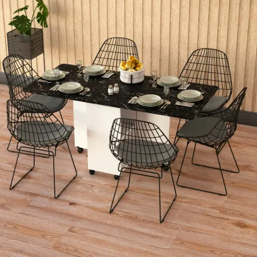 [KM15] Katlanır Mutfak Masası Royal Mermer KM-15 