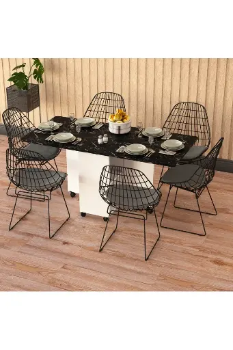 [KM15] Royal Mermer Katlanır Mutfak Masası %100 MDFLAM KM-15 